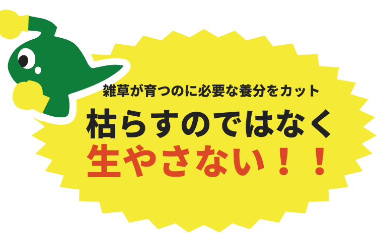 雑草が育つのに必要な養分をカット、枯らすのではなく生やさない！！